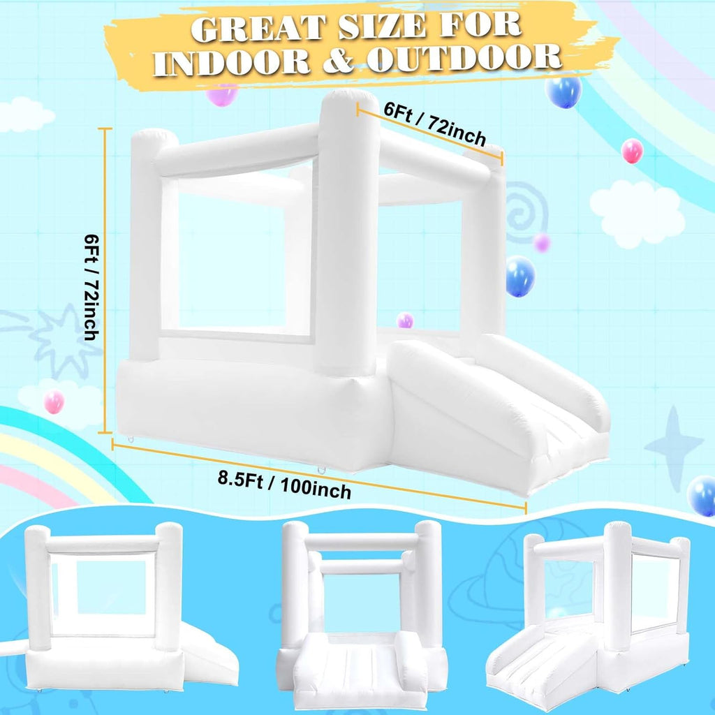 Small White Bounce House with Slide B7358