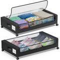 2-Pack Black Under Bed Storage Bins with Wheels and Clear Lids L118101