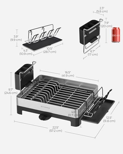Large Stainless Steel Dish Drying Rack with Rotatable Spout, 12.5 x 22.5 in, Silver and Gray M671