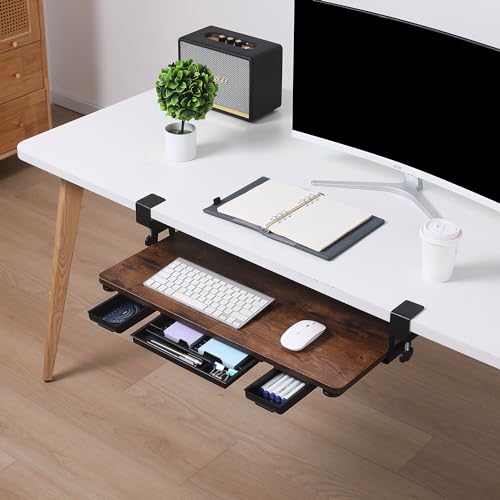 Mahogany 26.77" X 11.81" Height Adjustable Keyboard Tray with Drawer A457