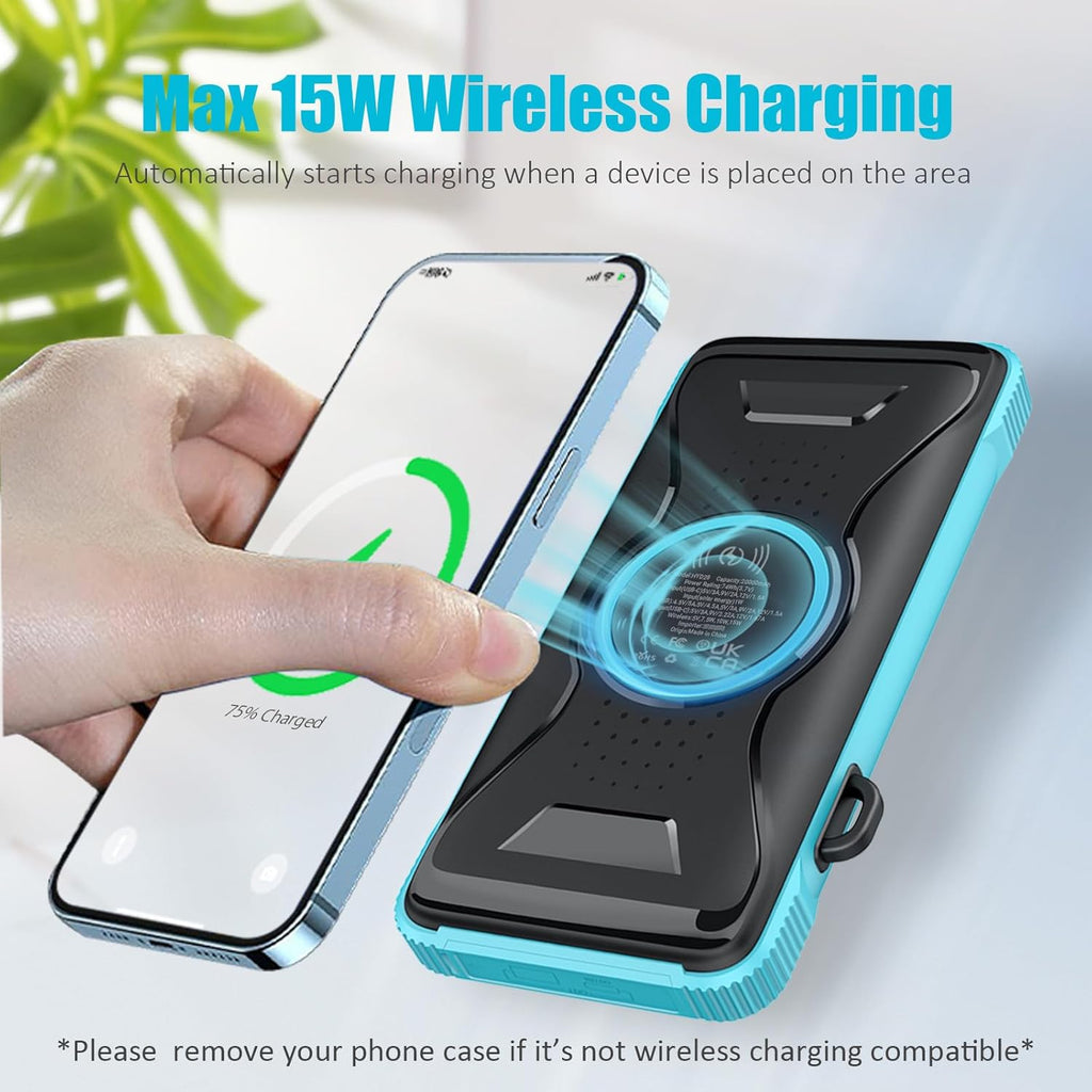 20000mAh Wireless Solar Power Bank USB-C 20W Fast Charging Waterproof Compact Portable Charger H866