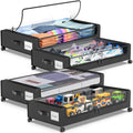 2-Pack Black Under Bed Storage Bins with Wheels and Clear Lids Y1952