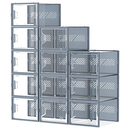 12 Pack Clear Plastic Stackable Shoe Storage Boxes C2311