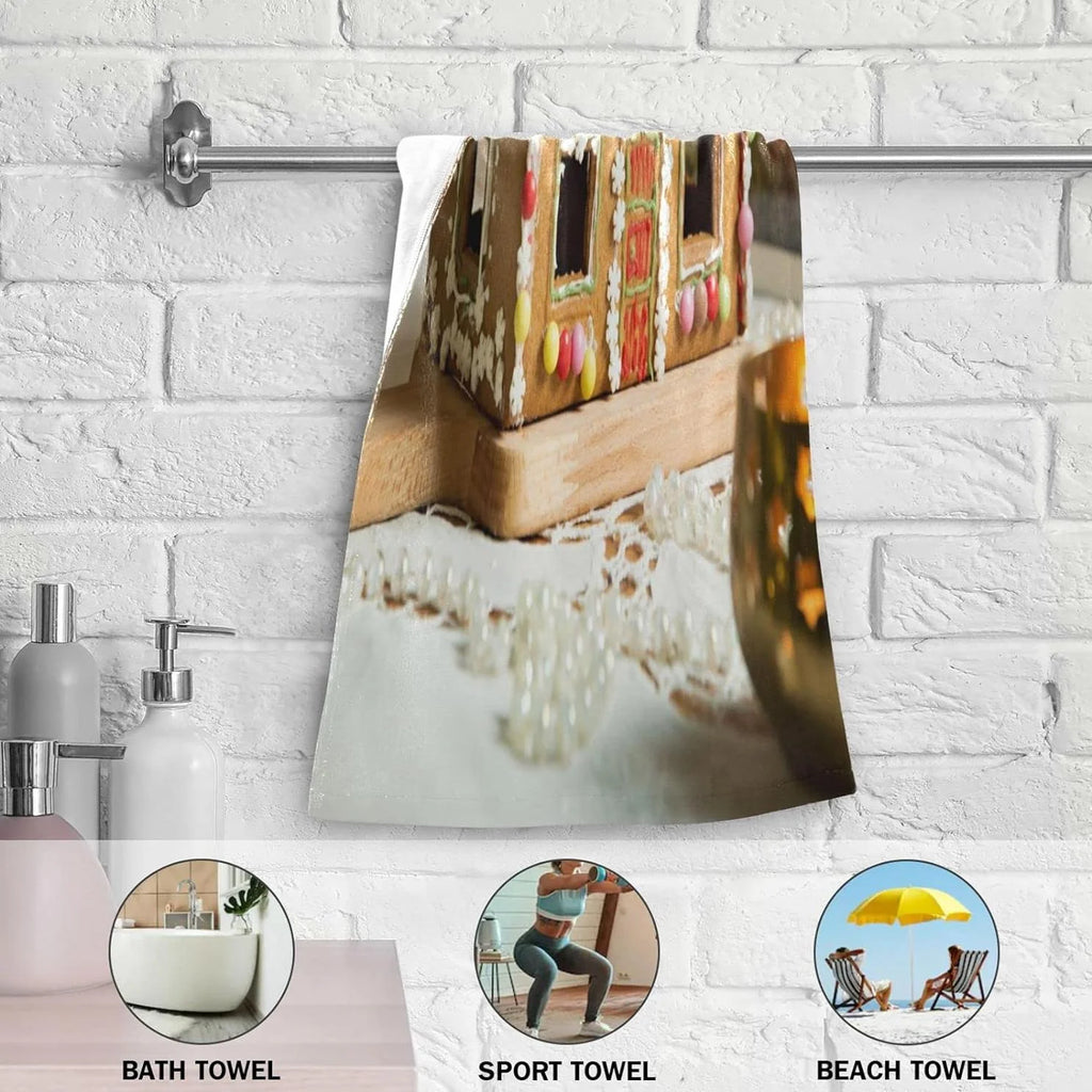 Gingerbread House Hand Towels 2 Pack, Ultra Soft Highly Absorbent Decorative Fingertip Face Towel 28x15in M345