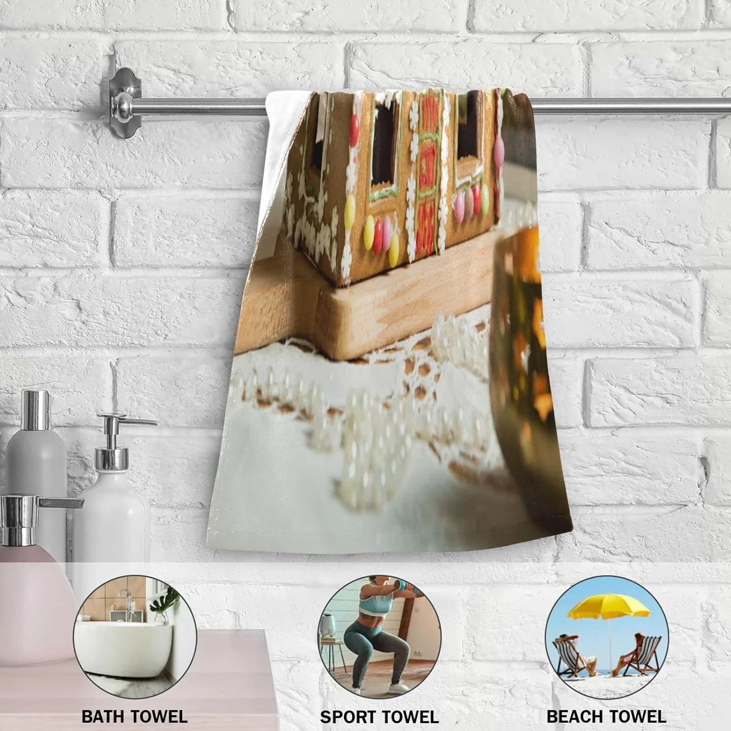 Gingerbread House Hand Towels 2 Pack, Ultra Soft Highly Absorbent Decorative Fingertip Face Towel 28x15in M345