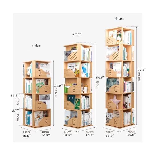 Rotating Wooden Bookshelf 360° Storage Display Rack Corner Bookcase Floor Standing Open Shelves M704086