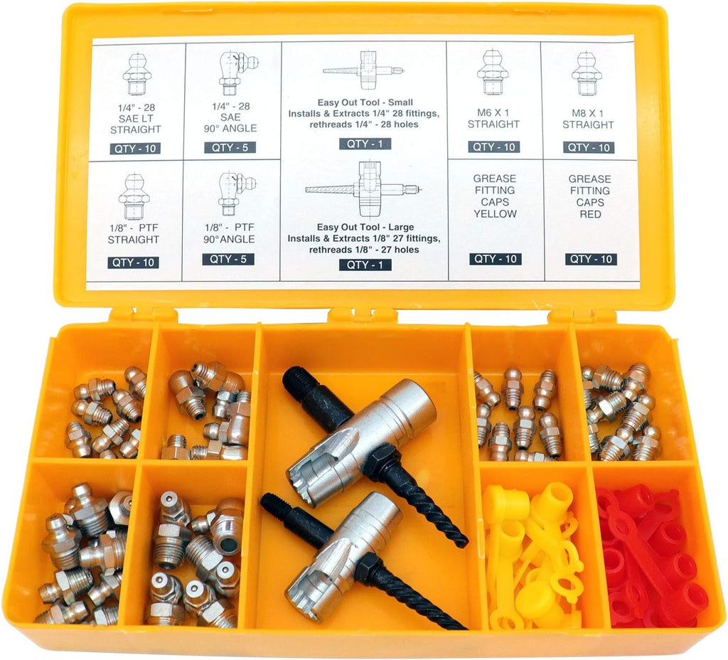 Grease Fitting Replacement Kit with SAE and Metric Zerks, Multi-Tools, Fitting Caps V17086