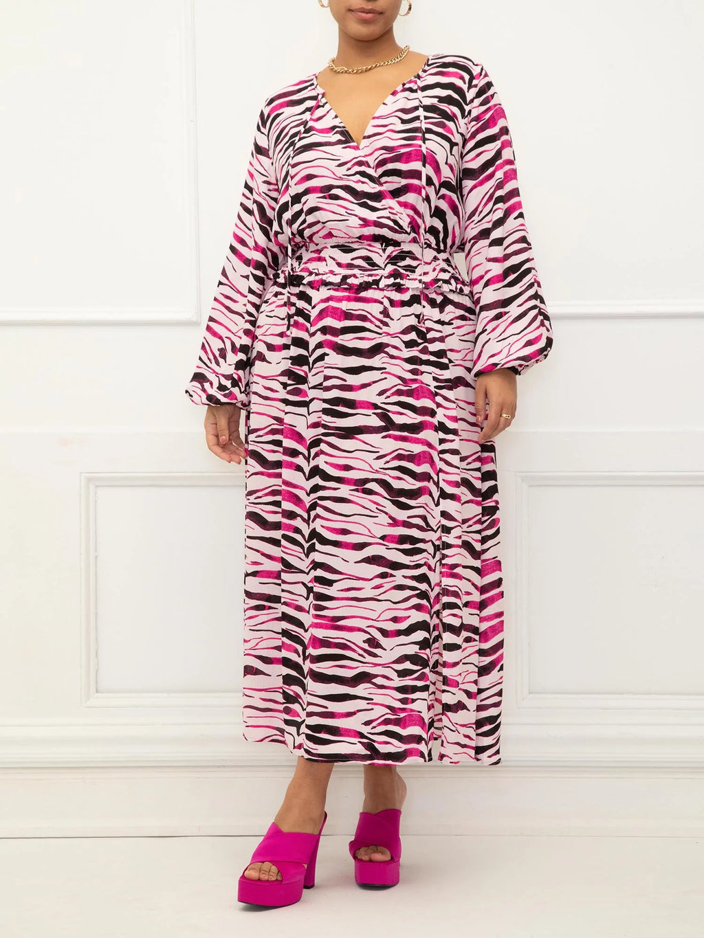 Poet Sleeve Smocked Waist Maxi Dress X276792