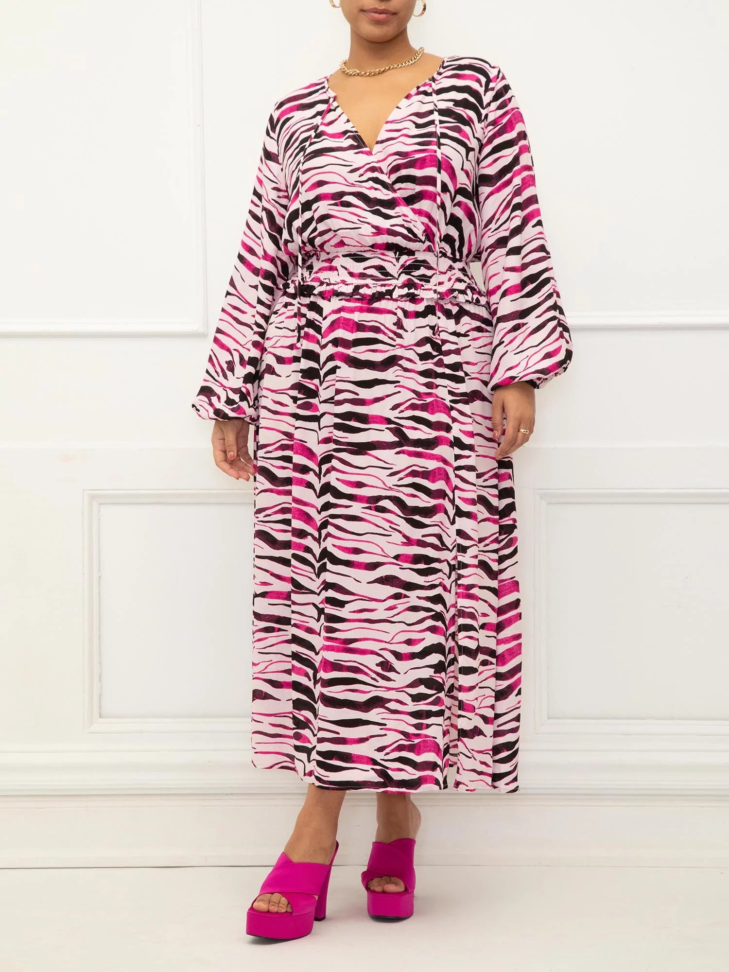Poet Sleeve Smocked Waist Maxi Dress X276792