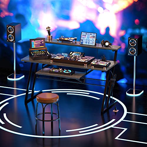 Oak Music Studio Desk with Power Outlet M767
