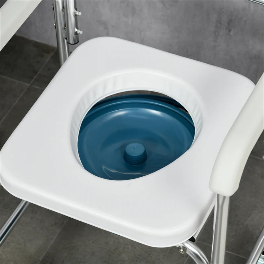 White Rolling Shower Wheelchair with Commode, 4 Lockable Wheels F7335