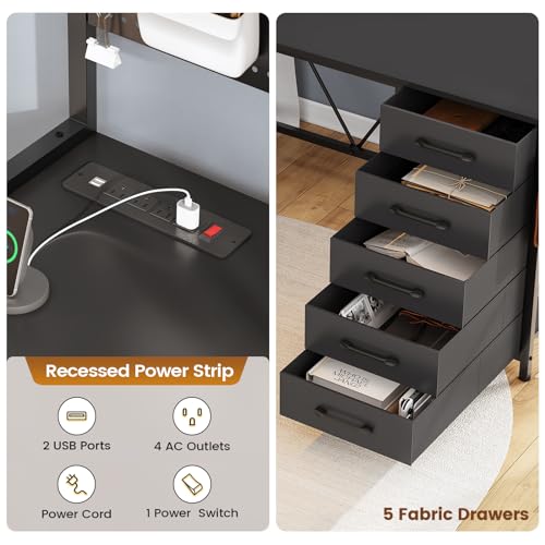Rustic Brown L Shaped Gaming Desk with Drawers, Hutch, Storage Shelves, Pegboard, Led Lights, and Power Outlet K519434