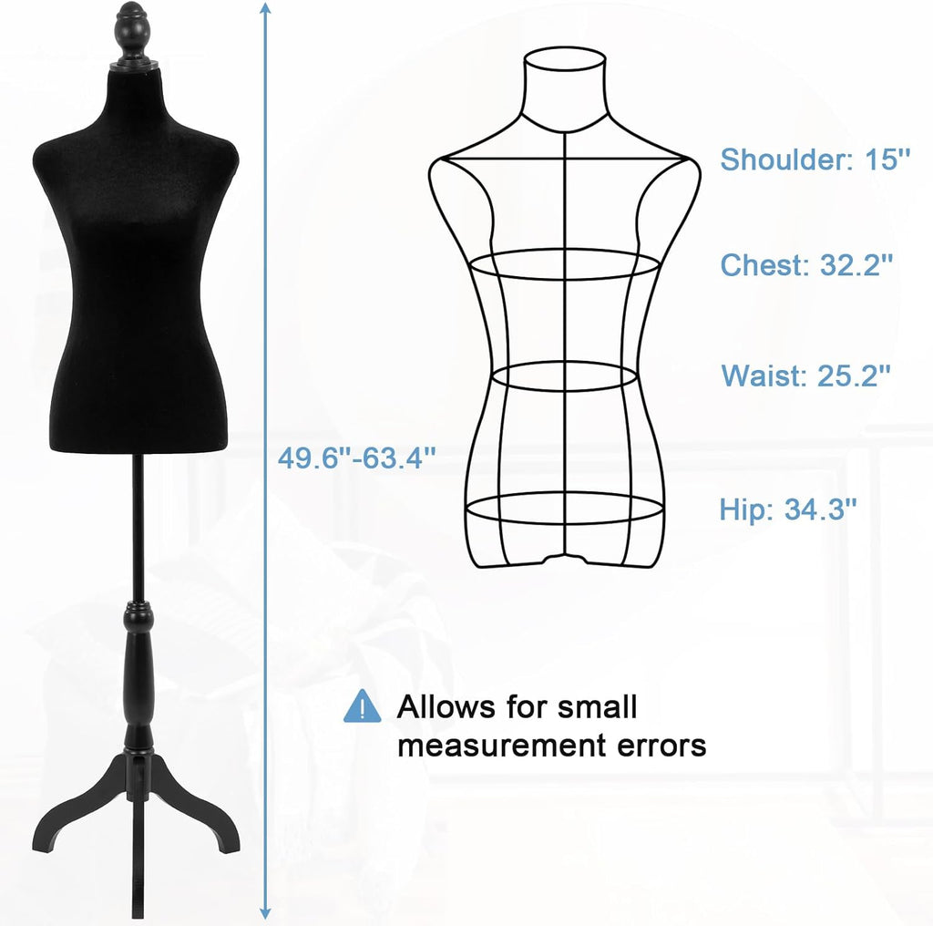 Black Adjustable Dress Form Mannequin with Tripod Base Stand Q585798