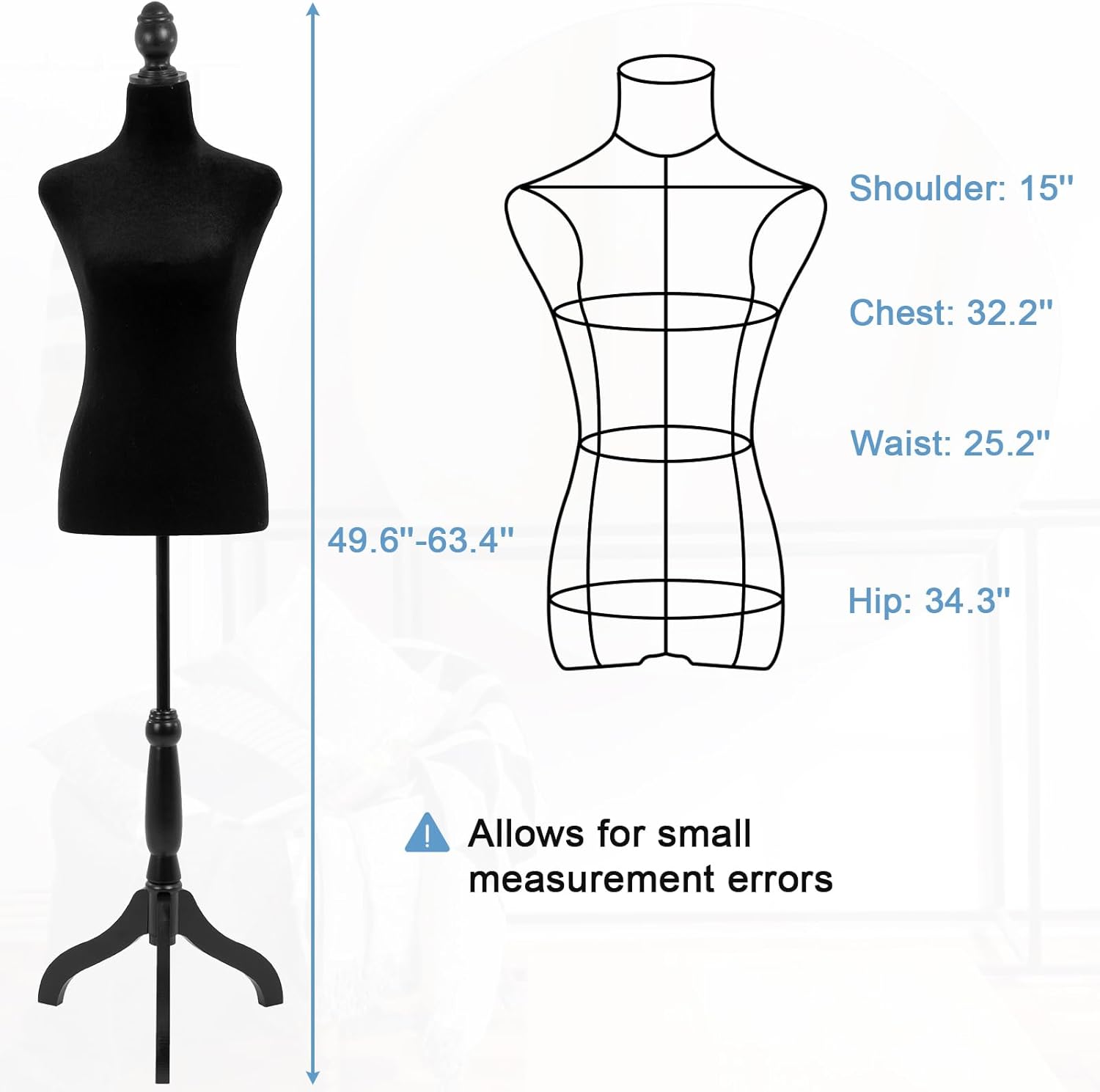 Black Adjustable Dress Form Mannequin with Tripod Base Stand Q585798