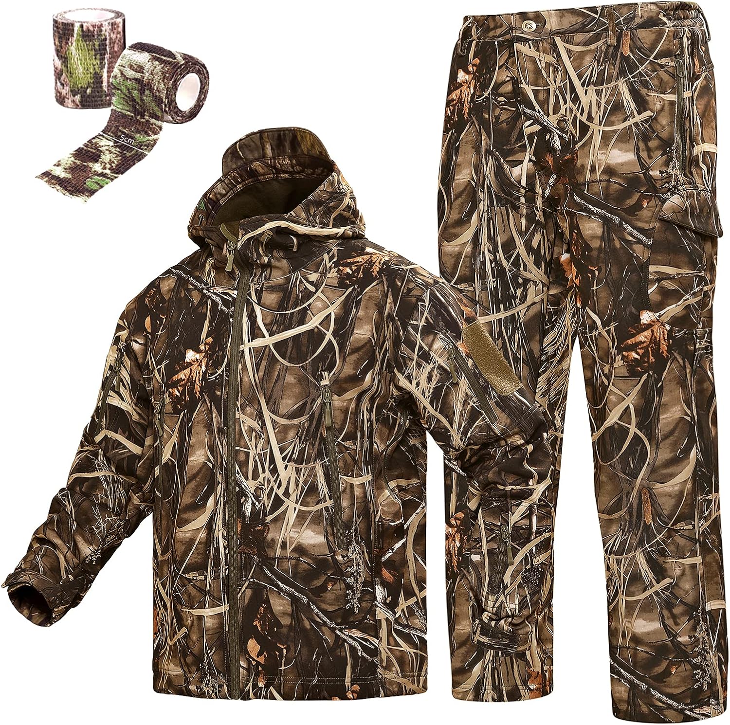 Camouflage Hunting Hoodie Jacket and Pants Windproof Coat R467466