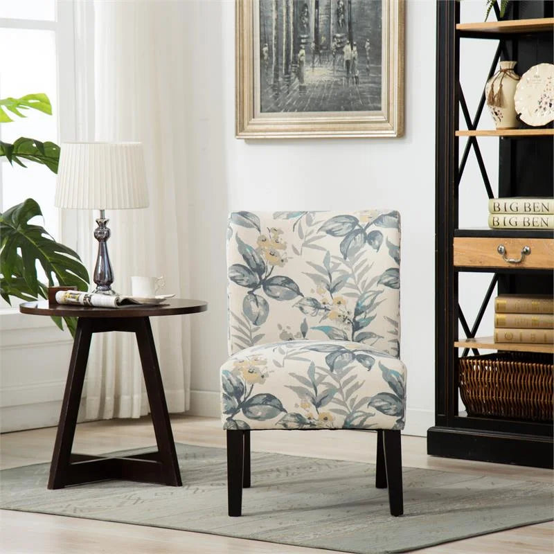 Blue Leaves Fabric Armless Accent Chair I128035