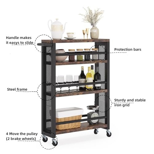 Black 4-Tier Slim Rolling Storage Cart J405976