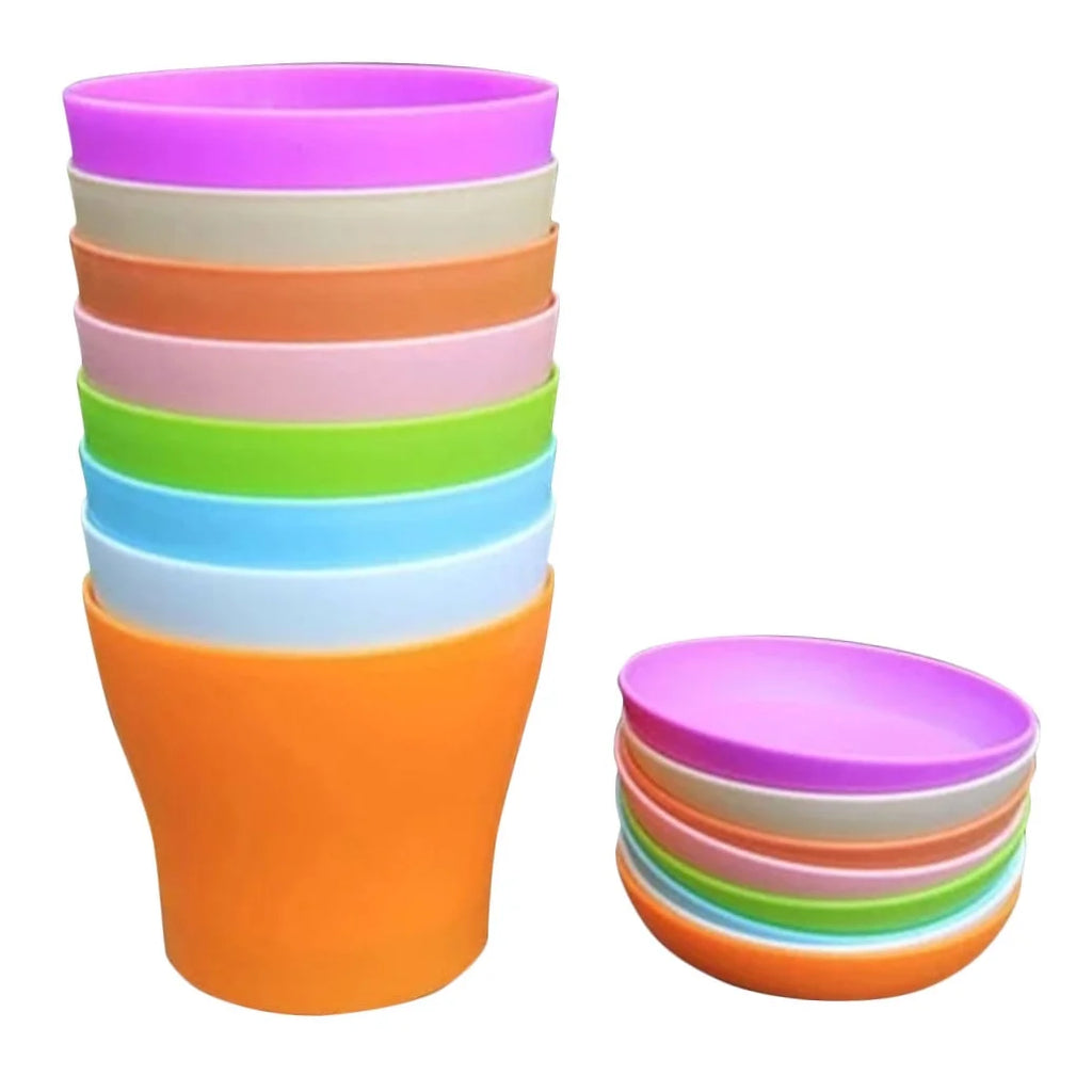 8pcs Plastic Round Flower Pot with Tray F185740