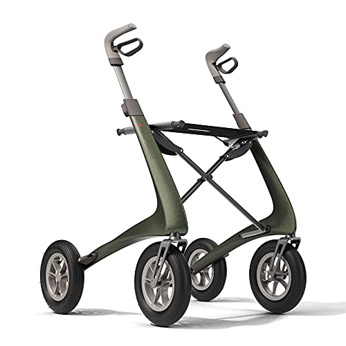 Carbon Overland All Terrain rollator with Big Pneumatic Wheels Foldable with seat Defender Green N250
