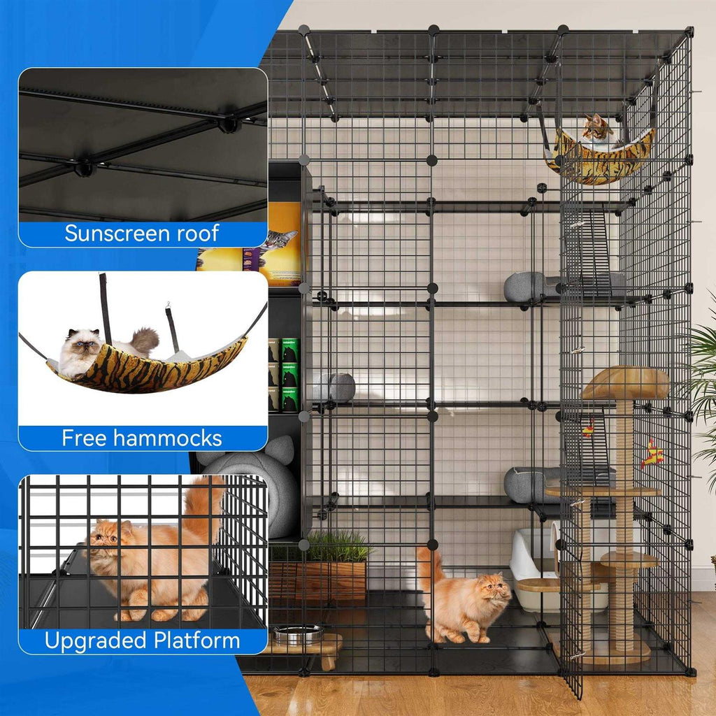 Large Cat Cage 5-Tier Kennels with Cube Storage DIY Indoor Catio Enclosure Cat Playpen with Hammock E41282