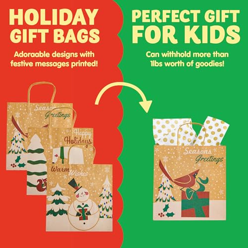 24 PCS Christmas Kraft Gift Bags with Assorted Sizes U541347