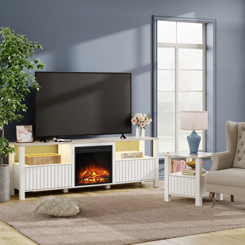 White 70 inch Wood Electric Fireplace TV Stand M454430