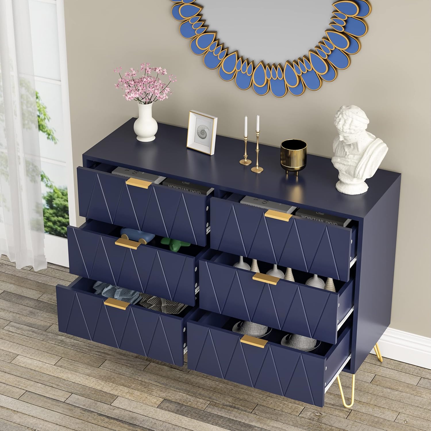 Navy Blue 6 Drawer Dresser J1269