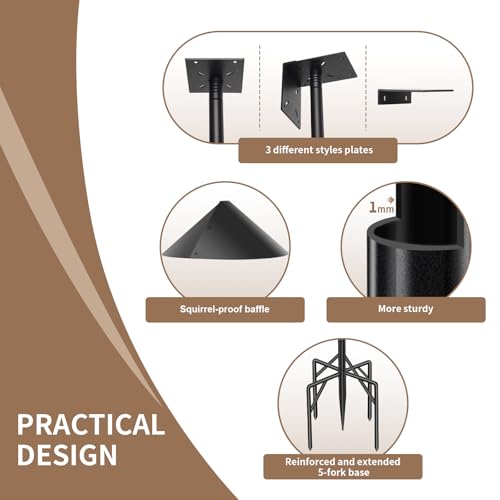 77 Inch Rust-Proof Metal Bird Feeder Pole with 5-Prong Base and 2 Plates S9949