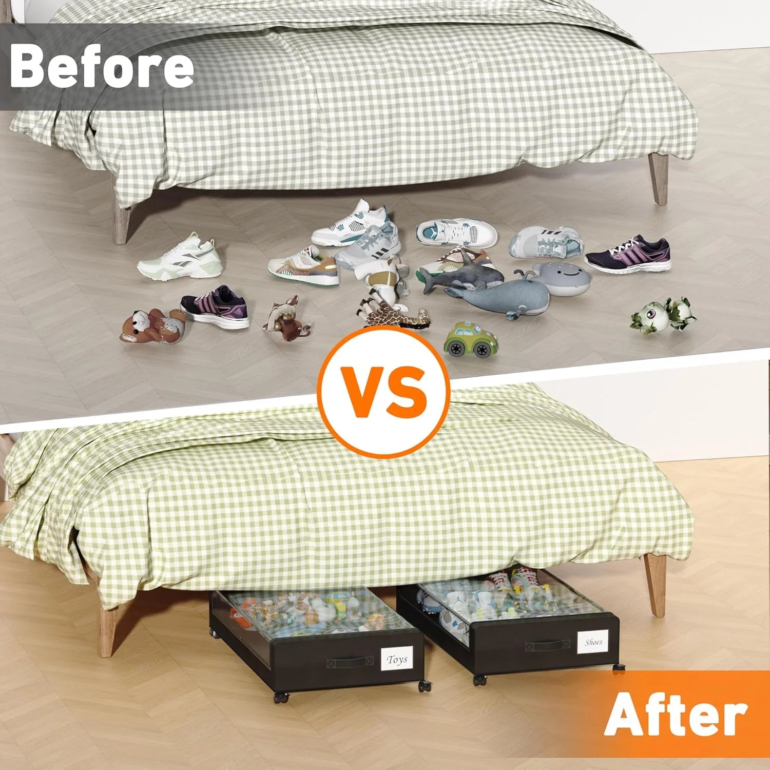 2-Pack Black Under Bed Storage Bins with Wheels and Clear Lids L118101