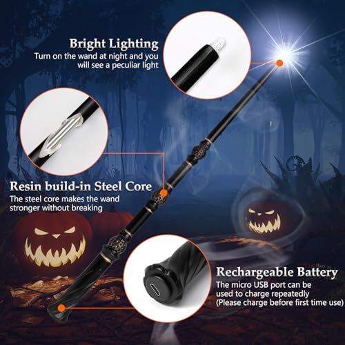 Light Up Magic Wizard Wand Rechargeable Illuminating Toy with Spellbook and Gift Box V919