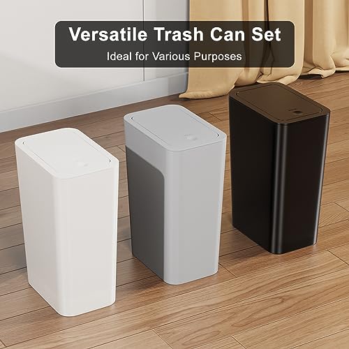 Grey 3 Pack Bathroom Trash Can with Lid Set J7862