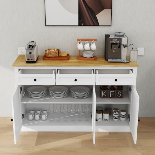White 3 Drawer 3 Door Buffet Cabinet with Adjustable Shelves E527008