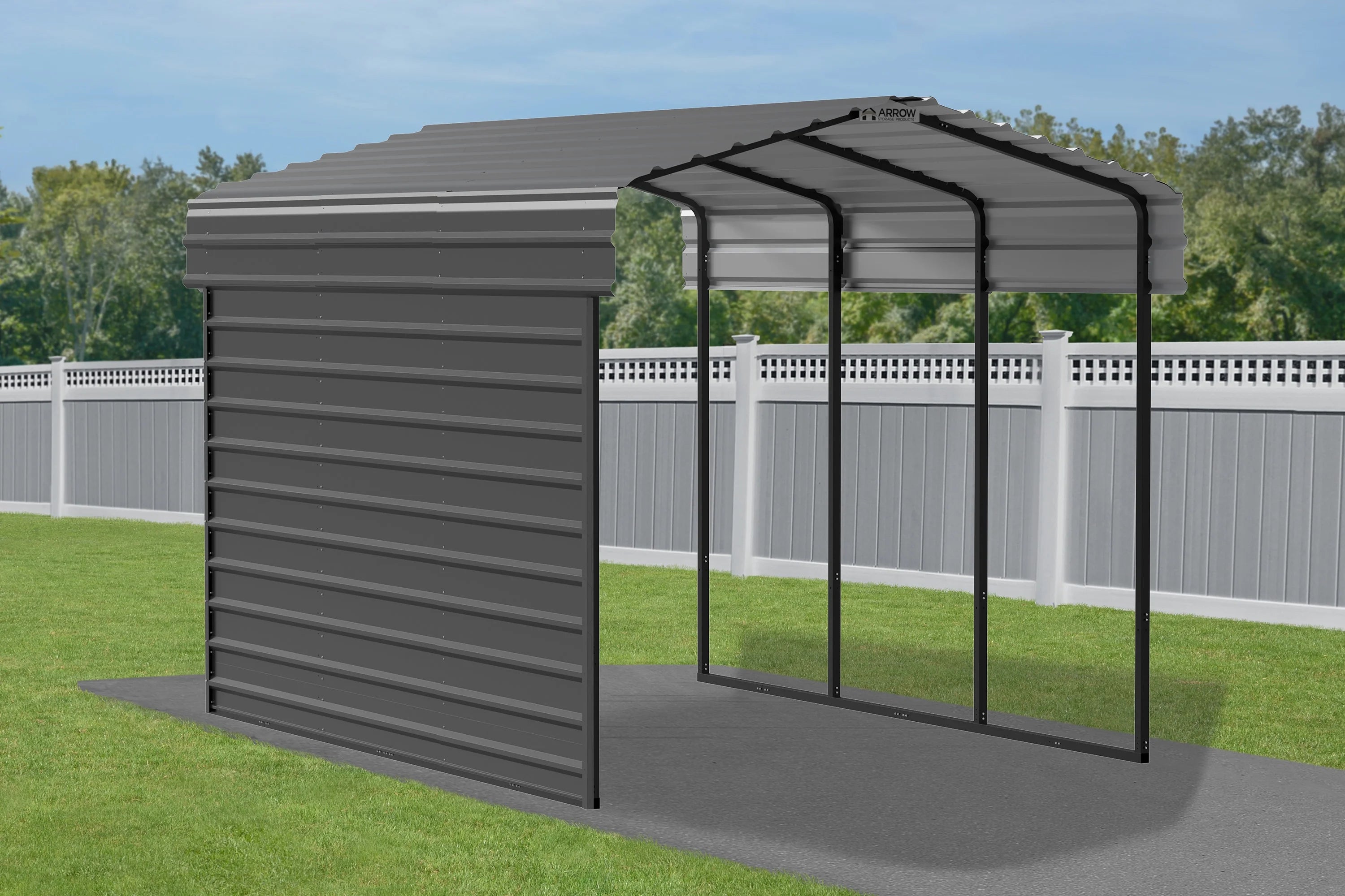 Galvanized Steel Carport with 1-Sided Enclosure, 10' x 15' x 9' , Charcoal P689