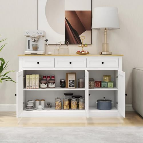 White 3 Drawer 3 Door Buffet Cabinet with Adjustable Shelves E527008