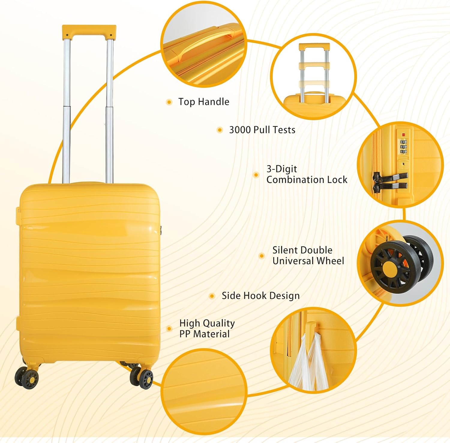 Yellow 20-Inch Lightweight Suitcase K407