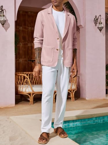 Mens Casual Linen Blazer Suit Jacket Two Button Slim Fit Lightweight Sport Coats Y39614