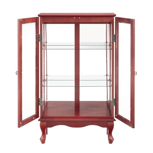 Cherry Curio Corner Cabinet with Glass Doors and Adjustable Shelves R130