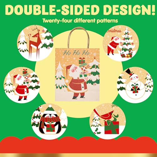 24 PCS Christmas Kraft Gift Bags with Assorted Sizes U541347