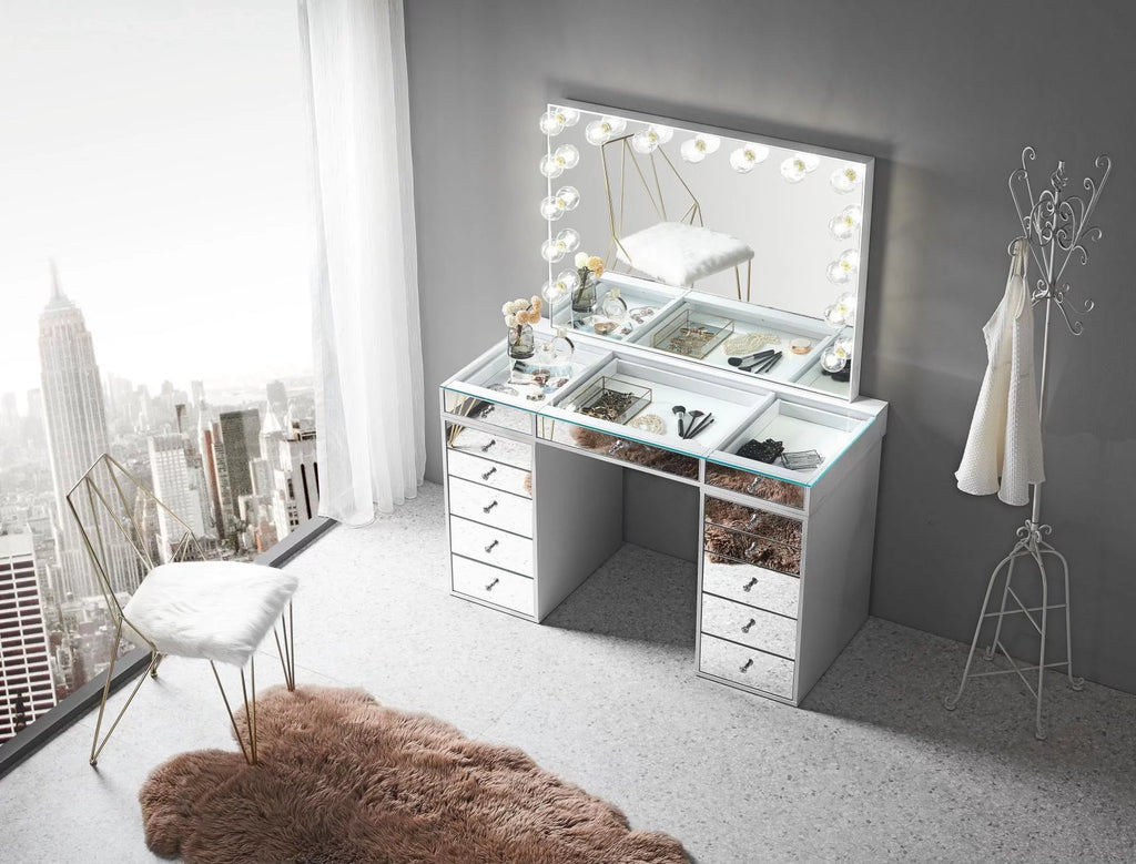 Bright White Solid Material 5 Drawer Vanity Desk E952