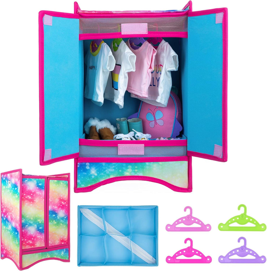 18 Inch Doll Clothes Wardrobe with Hangers and Storage Box W13521
