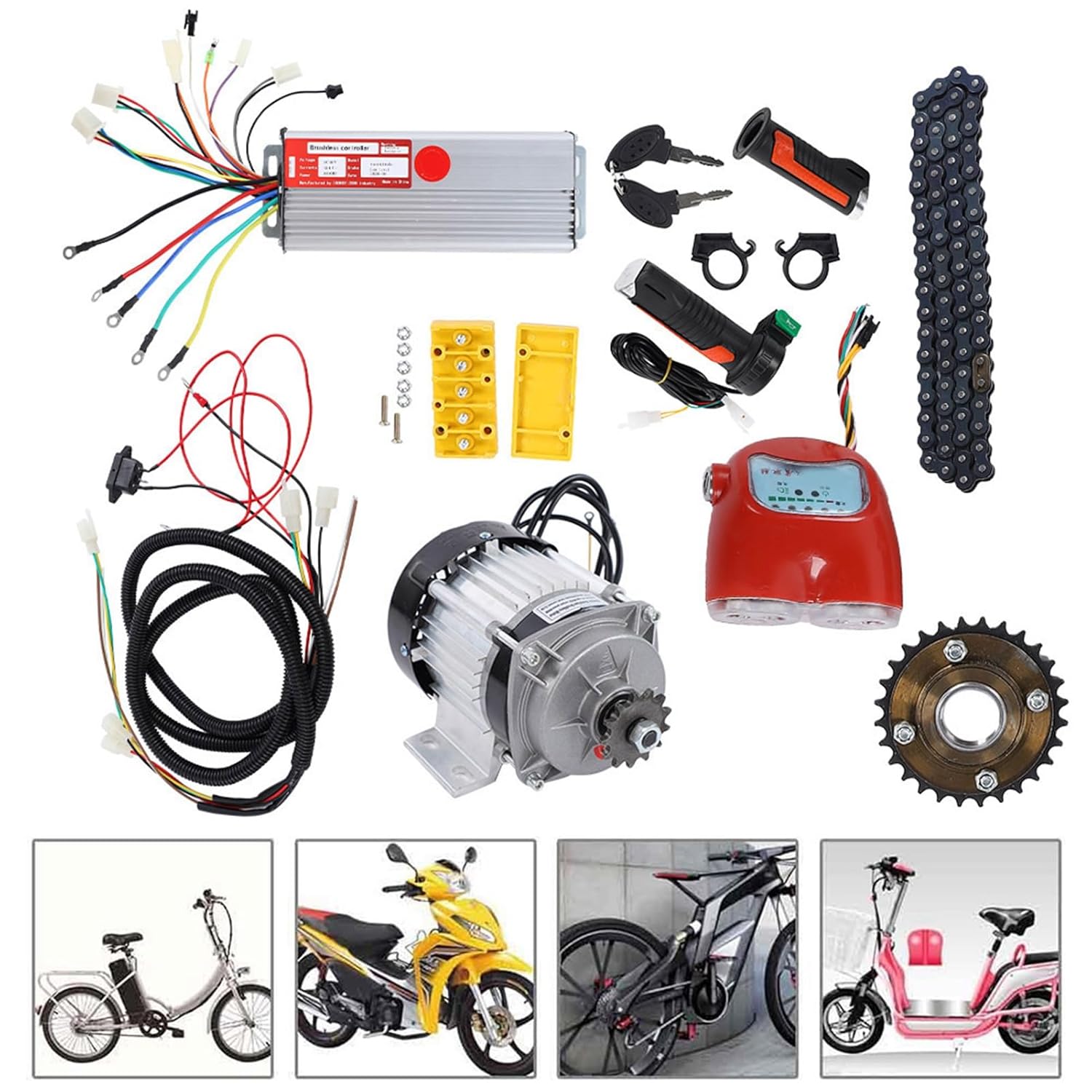 48V 800W DC Brushless Motor Kit, Aluminum Alloy Electric Bike Tricycle Scooter Conversion Kit E9132