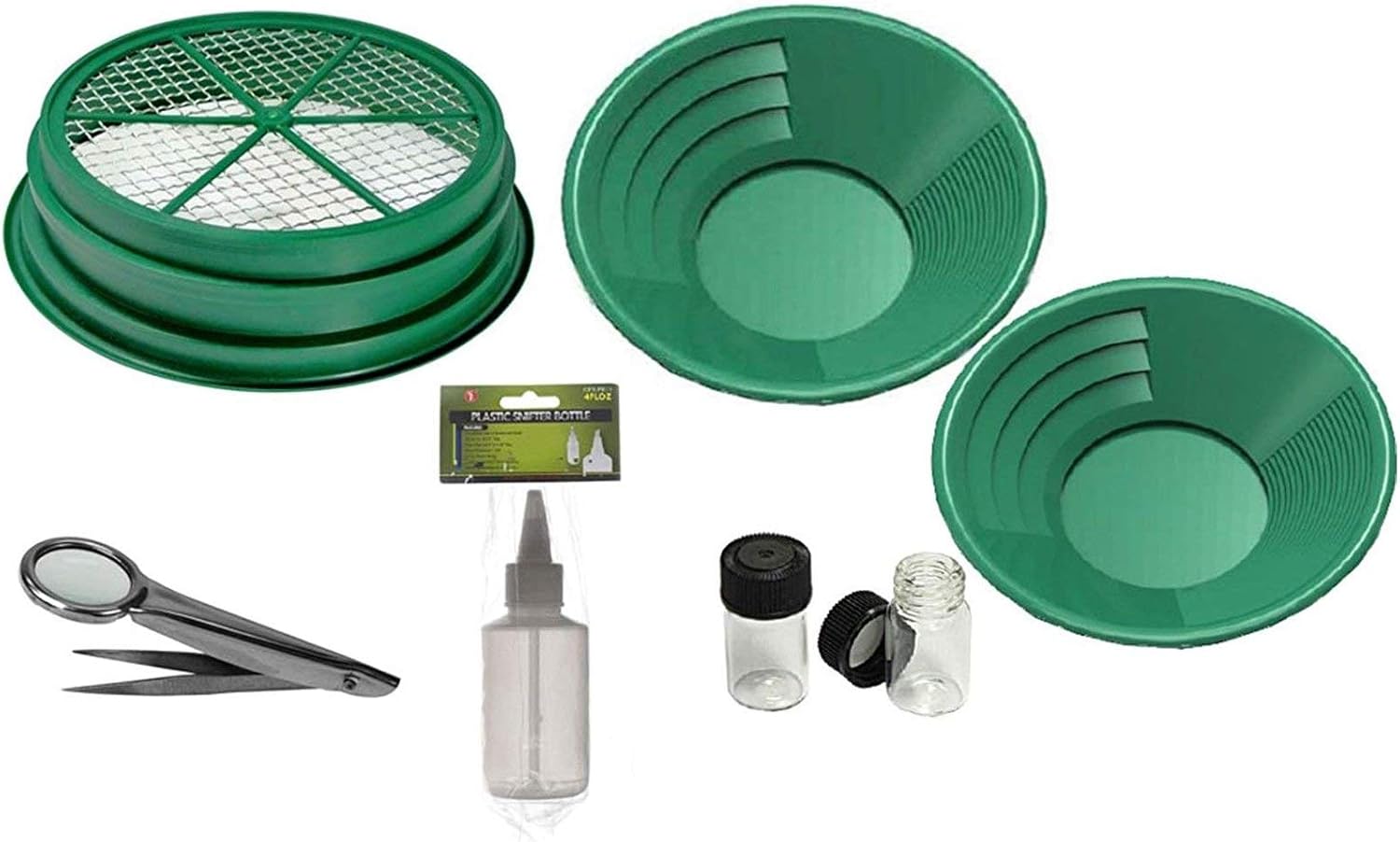 7pc Gold Prospecting Kit with Green Gold Pans J17693