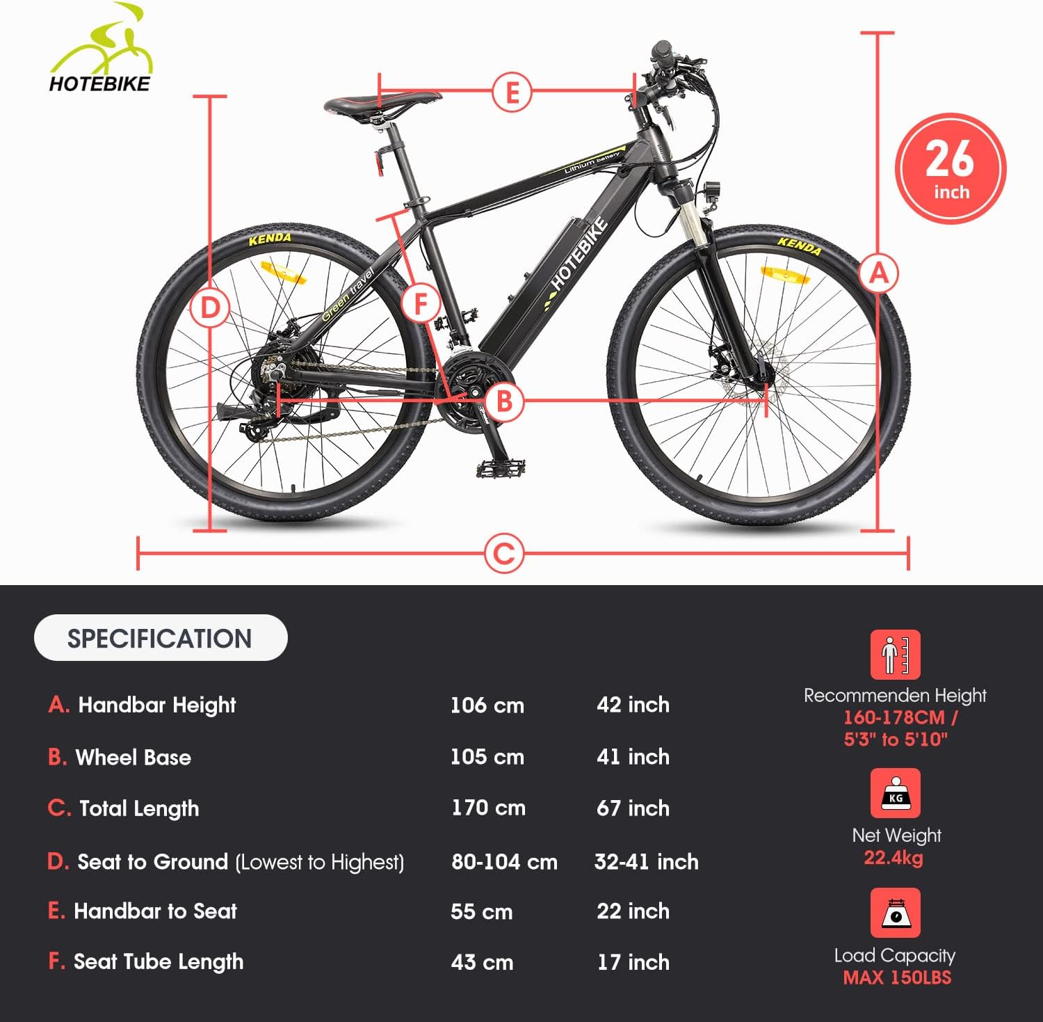 26" 500W Electric Mountain Bike with 48V 13AH Removable Battery 21 Speed A4207