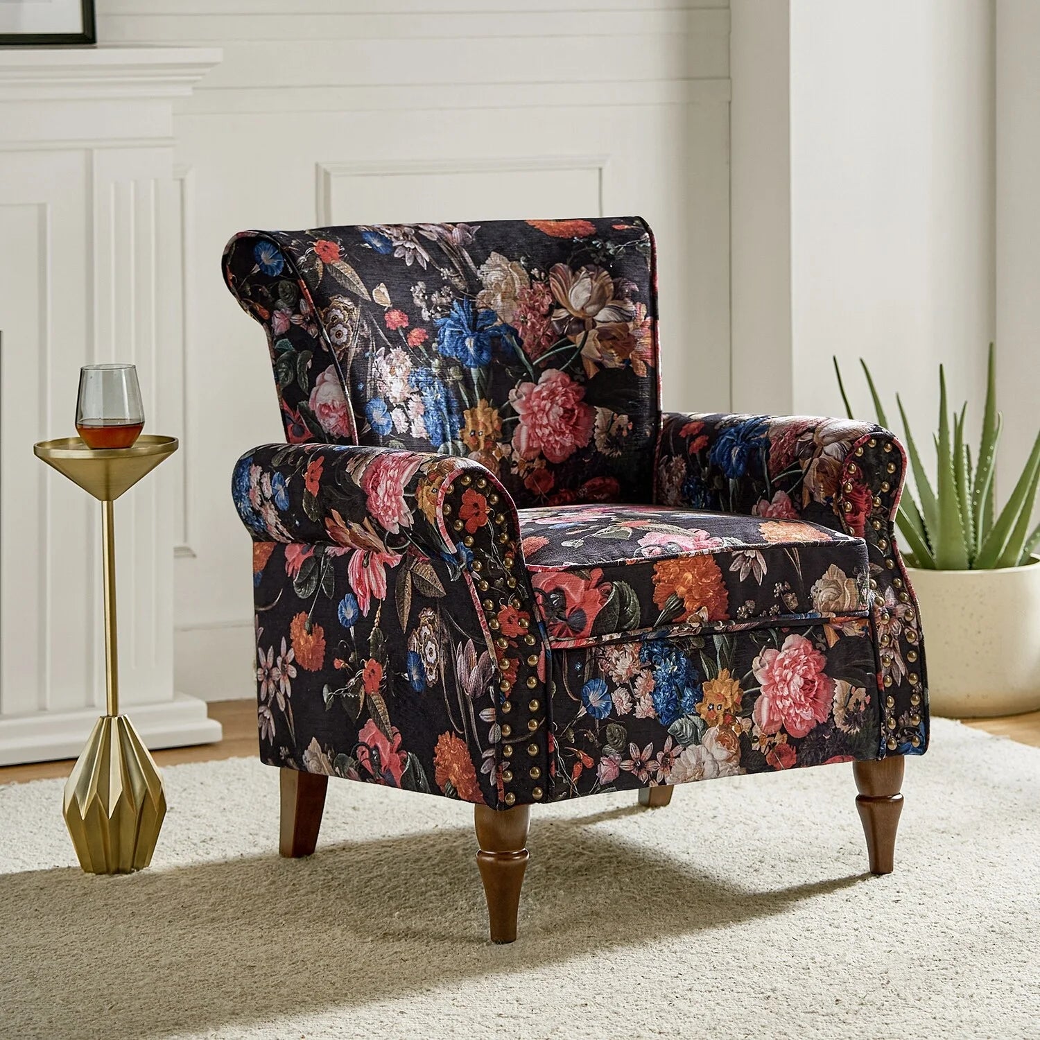 Black Floral Accent Armchair L75124