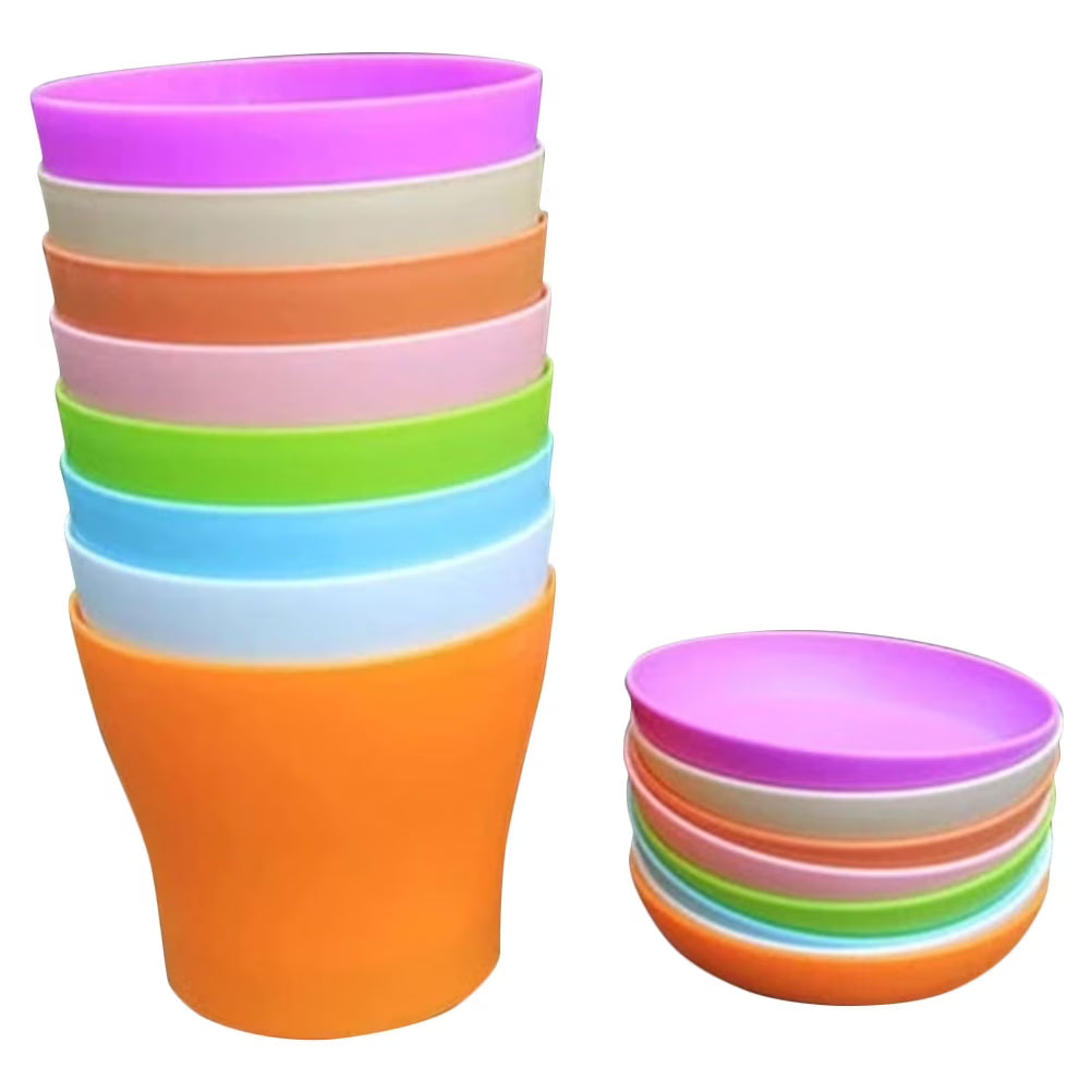 8pcs Plastic Round Flower Pot with Tray F185740