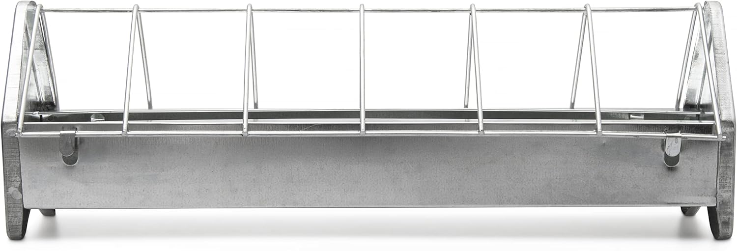 15" Galvanized Metal Poultry Feed Tray with Removable Anti Roosting Guard S977413