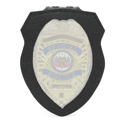 Leather Police Badge Belt Clip Holder with Stainless Steel Chain and Concealed Photo Pocket P5702