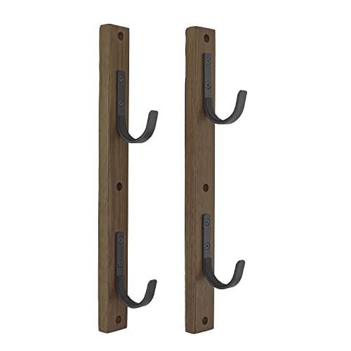 Brown/Black Wood Rifle Rack with Metal Hooks T7617