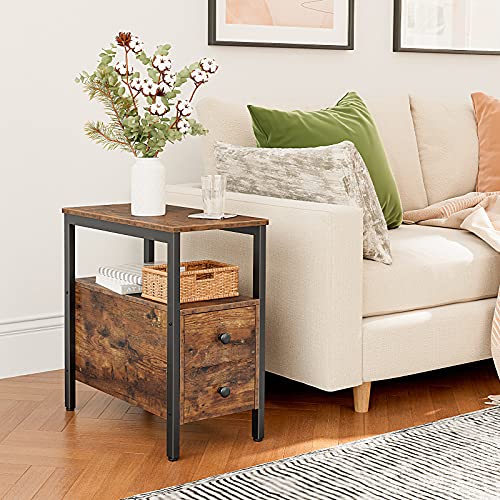 Greige and Black Narrow End Table with Drawer and Shelf A17535
