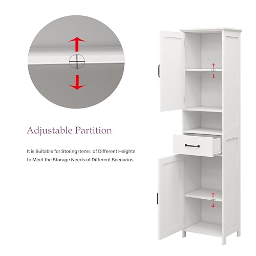 Tall Bathroom Storage Cabinet with Open Shelves and Drawer U461481